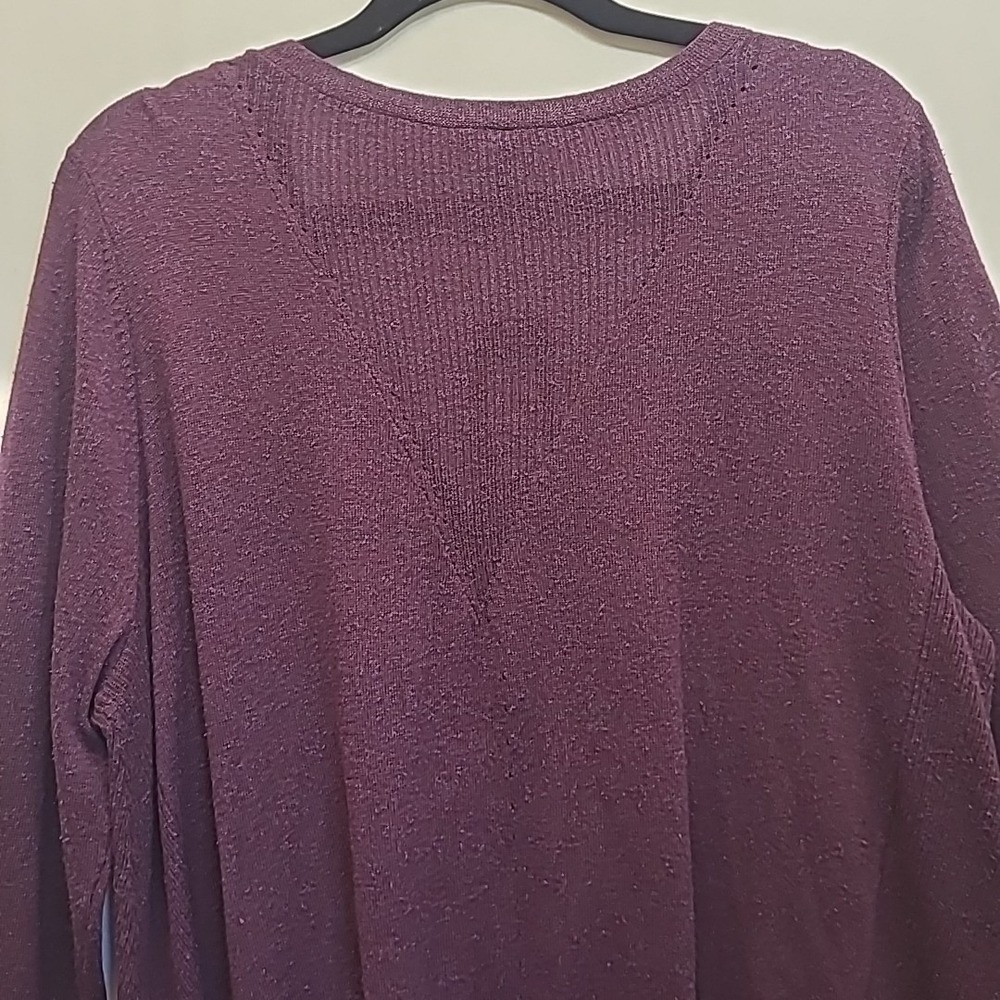 NWT Eileen Fisher LG Purple Plum Speckle Knit V Neck Cardigan Sweater Wool Silk - Picture 13 of 16